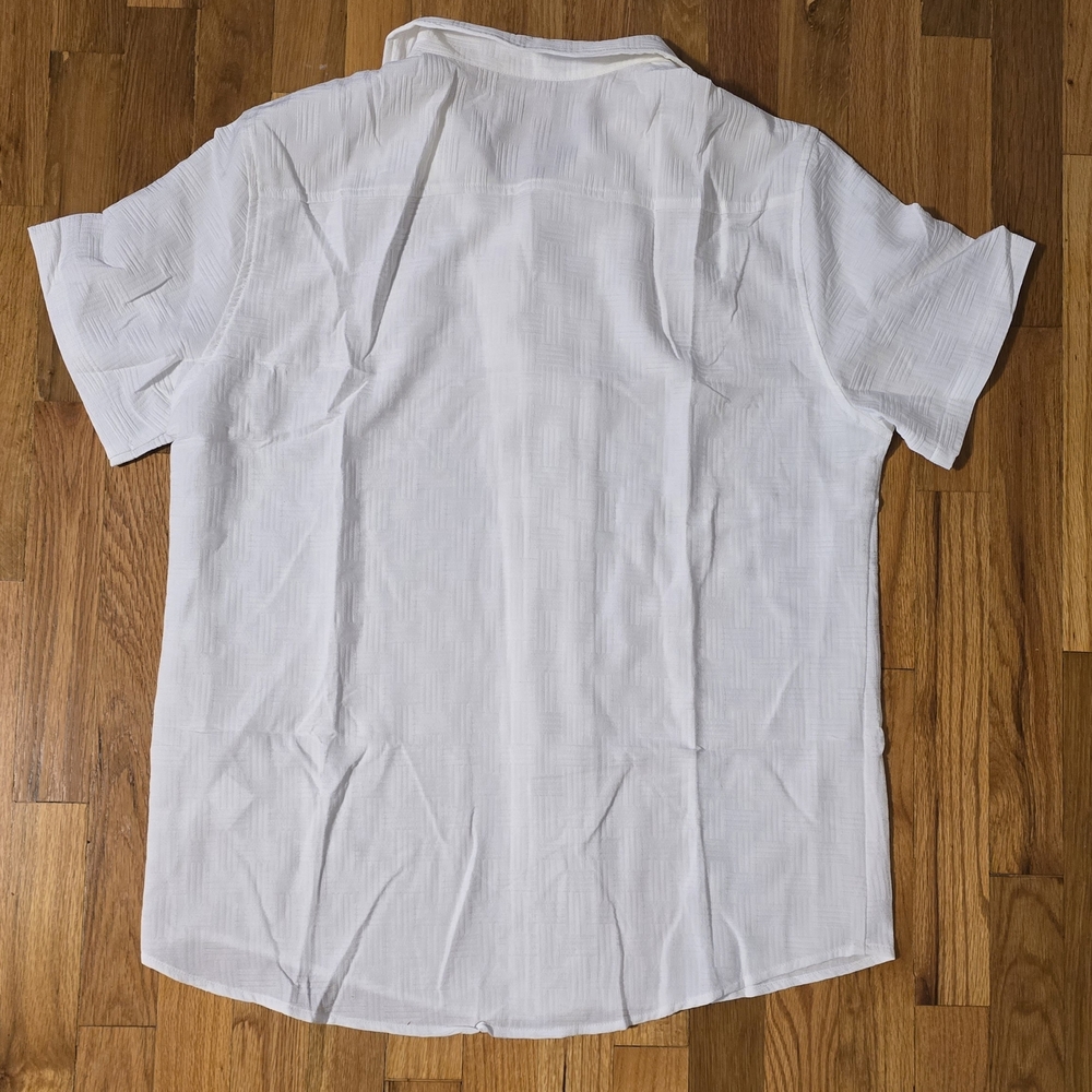 Runcati Men's Button Down Shirt, Short Sleeve White, Large Stretchy, Lightweight - Picture 4 of 10
